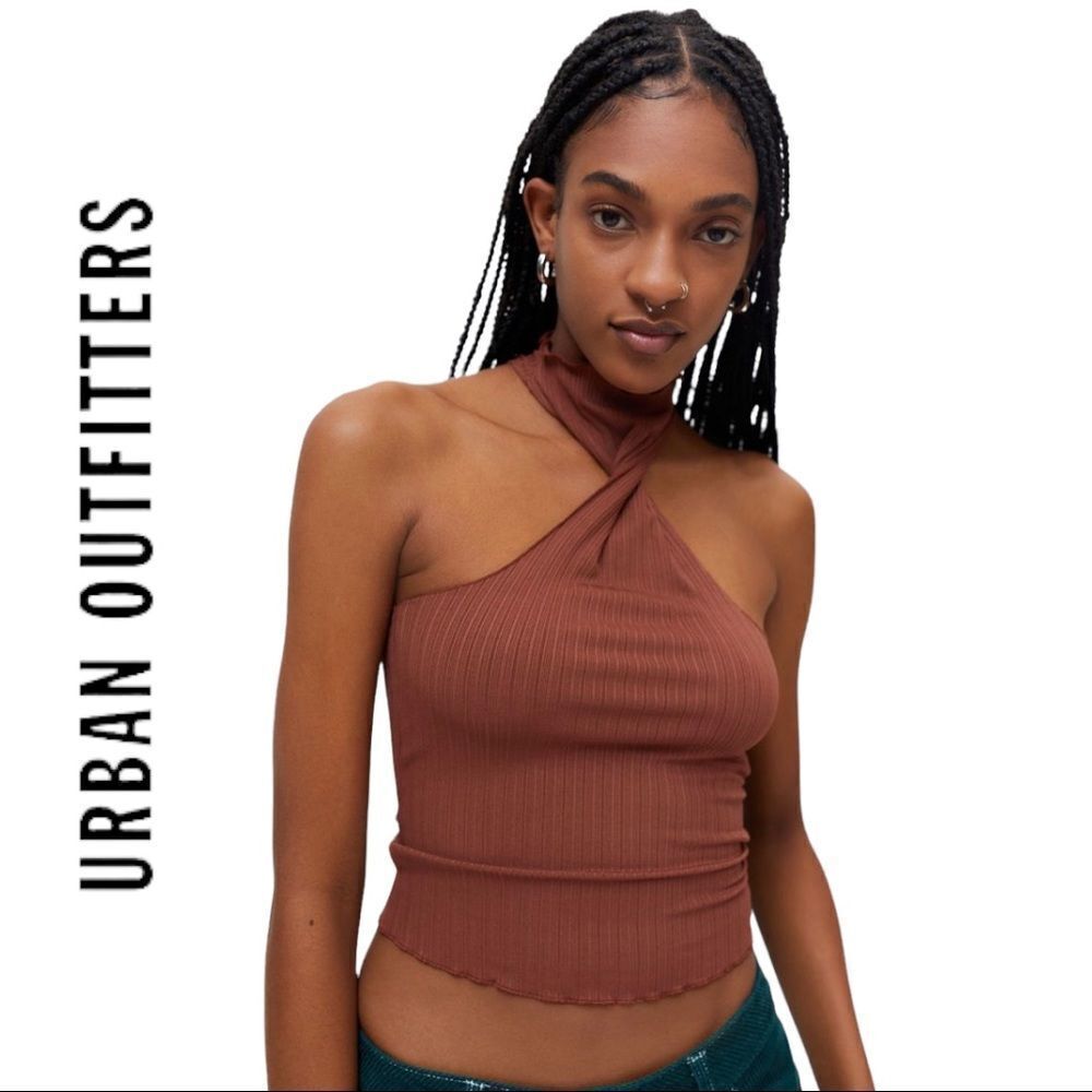 NEW Urban Outfitters UO Alba Brown Halter Shirt Top S L
